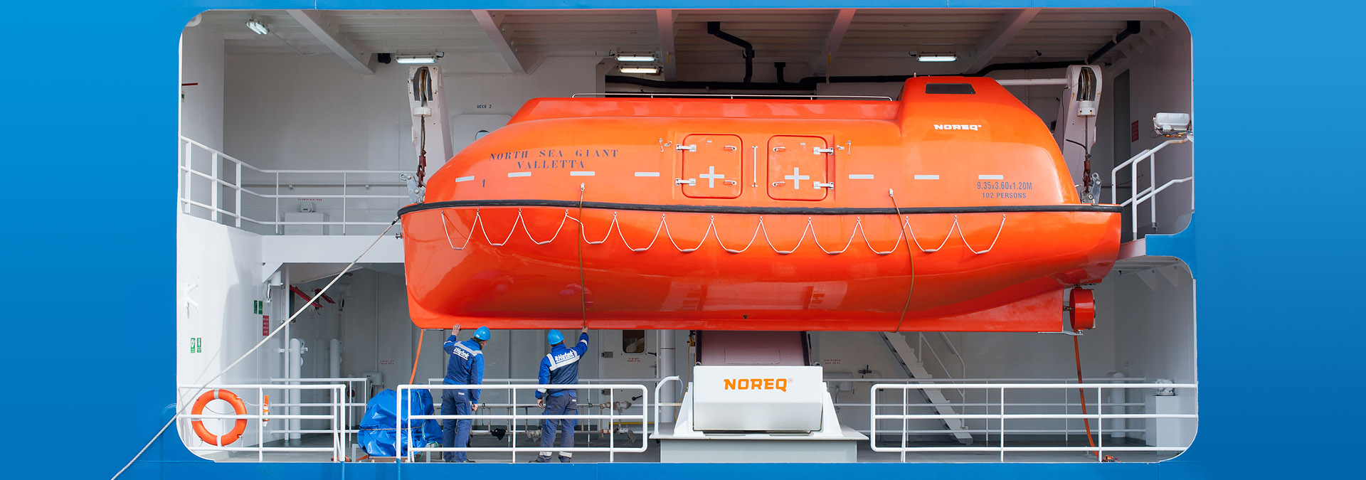 Lifeboat and davit arrangement.